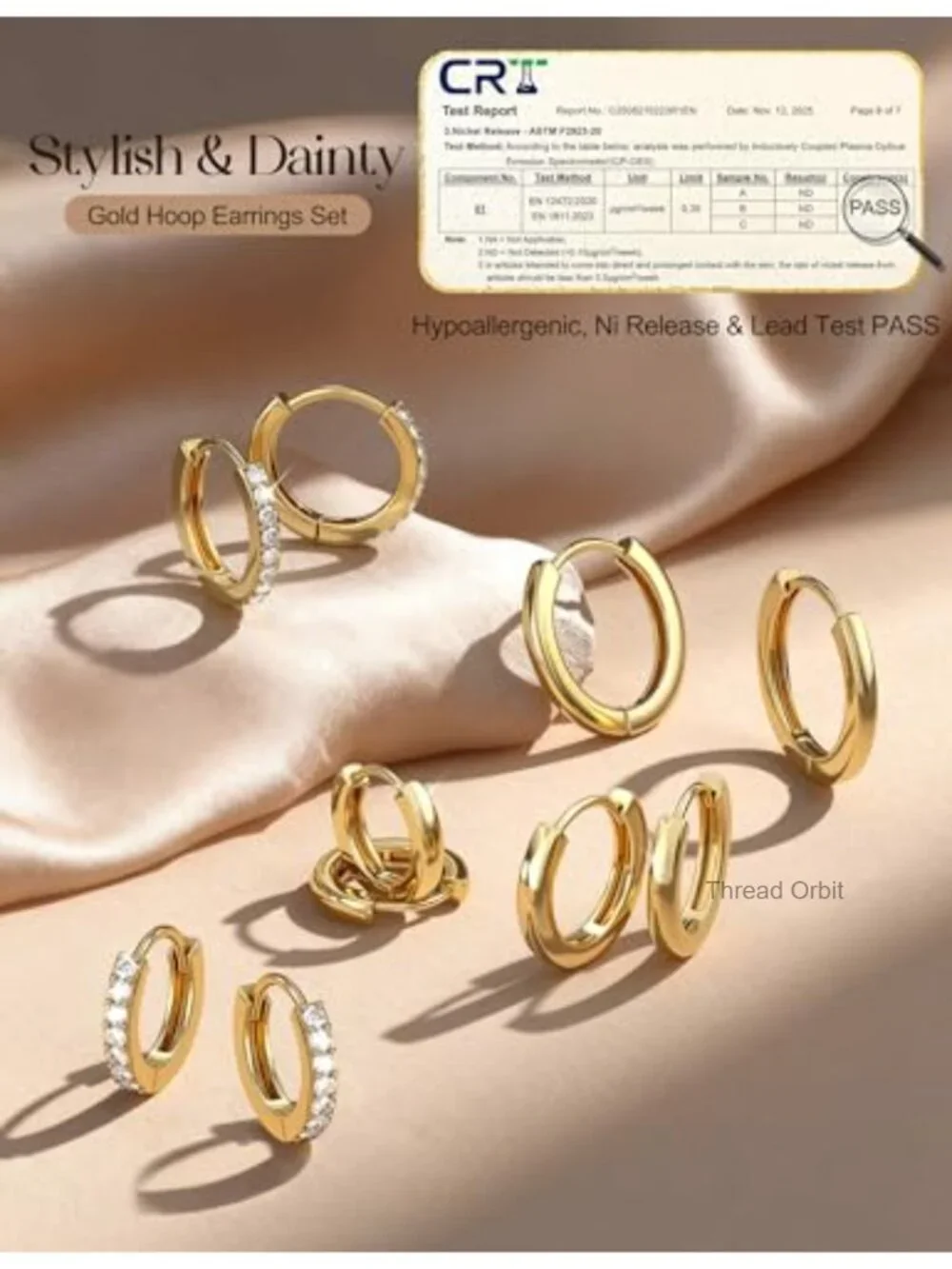 5 Pairs Hypoallergenic 14K Gold Plated Huggie Hoop Earrings Set for Sensitive